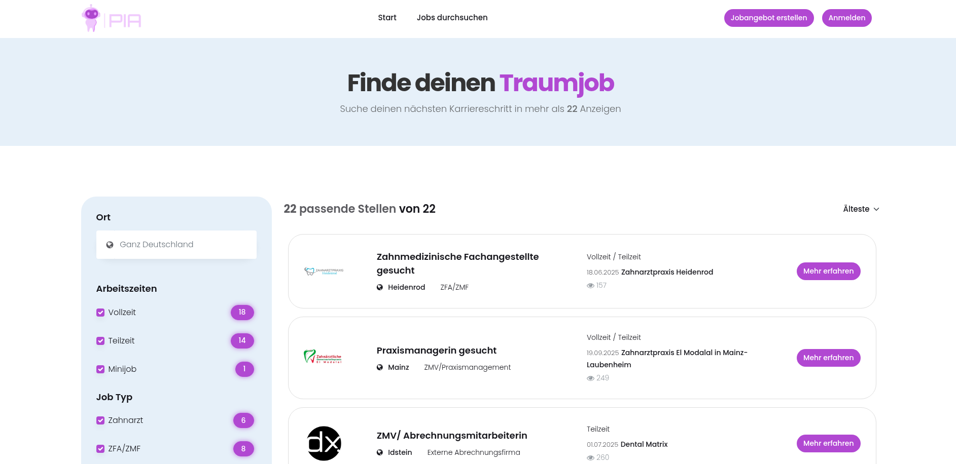 PIA Dental – KI Jobplattform